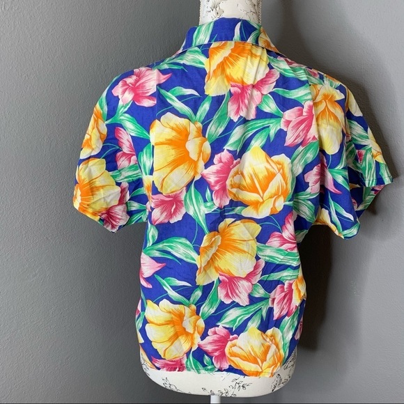Vintage 80's 90s's Shirtstop Floral Print Top SM - Picture 2 of 4
